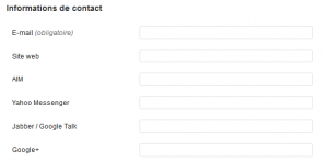 Informations de contact d'un profil WordPress