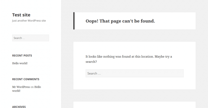Erreur 404 par défaut du thème Wordpress : Twenty Fifteen