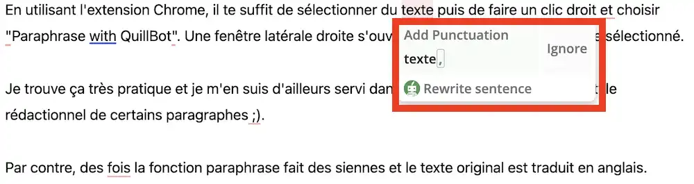 Quillbot - extension chrome correction grammaire
