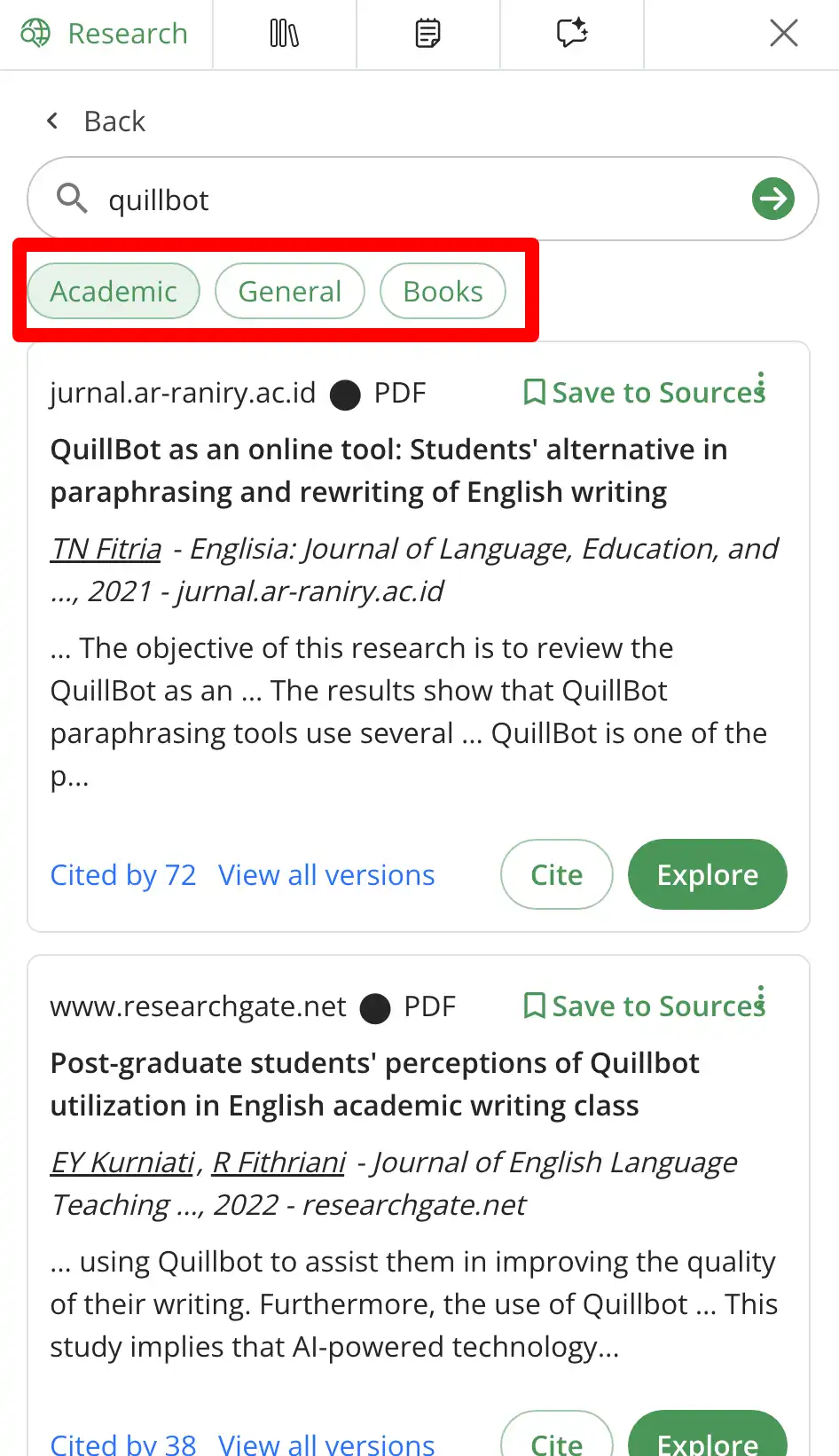 Quillbot flow - recherche web